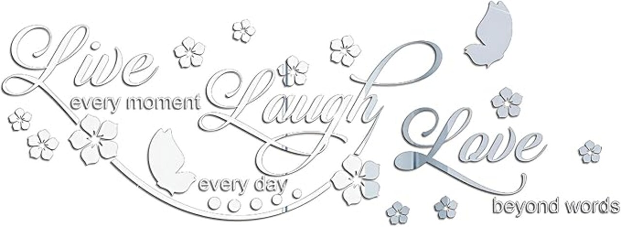 Live Laugh Love Mirror Decal, Inspirational Wall Stencils Peel and Stick Quotes, Decorative Wall Stickers Decor Living Room, Motivational Sayings Words for Bedroom Home Wall Art, Silver
